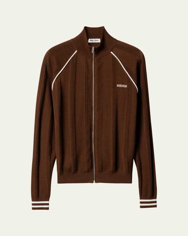 Cotton Piping Zip-Up Cardigan